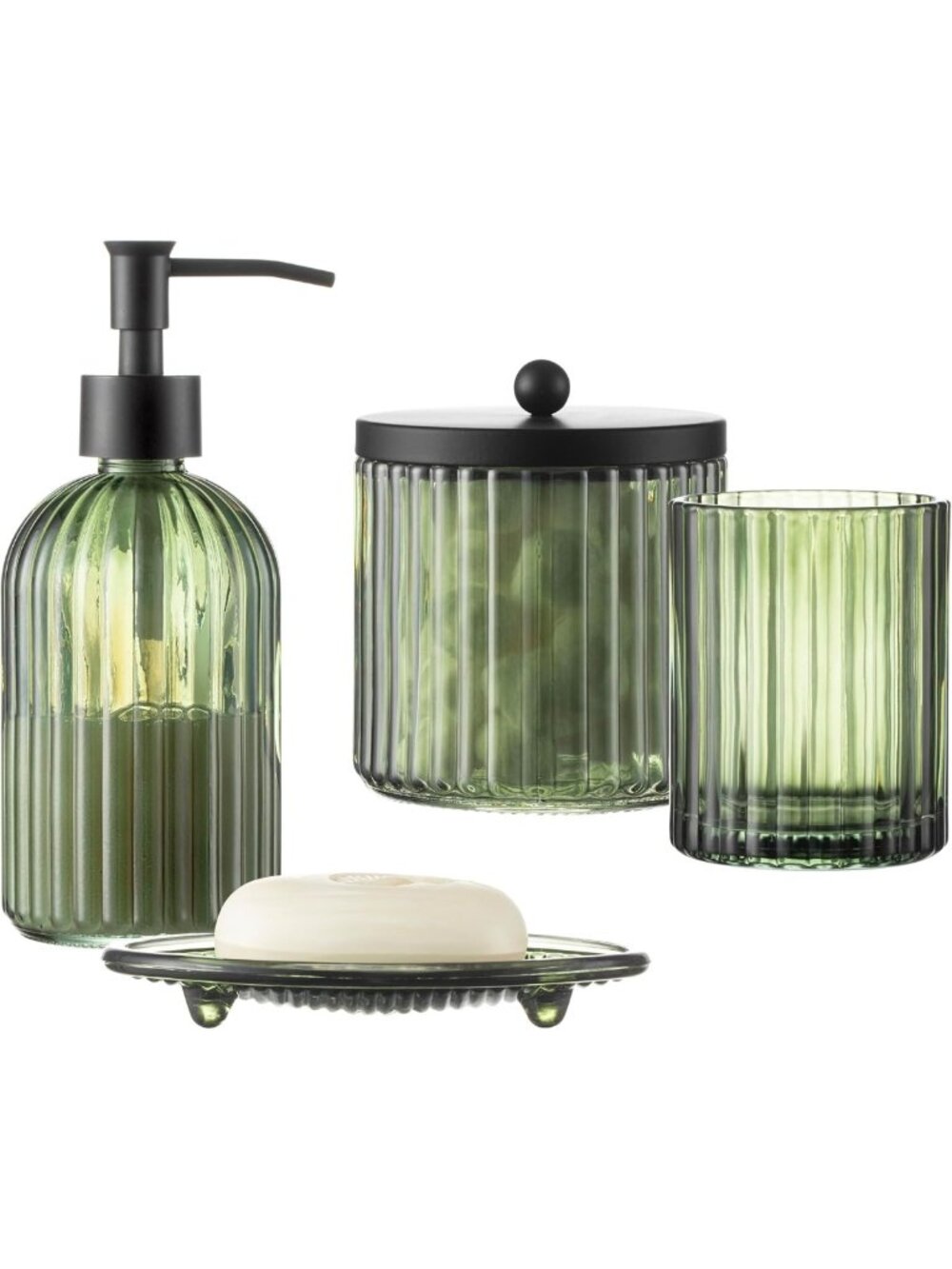 4PC Heavyweight Glass Bathroom Accessories Set - Soap Dispenser, Tumbler, Soap